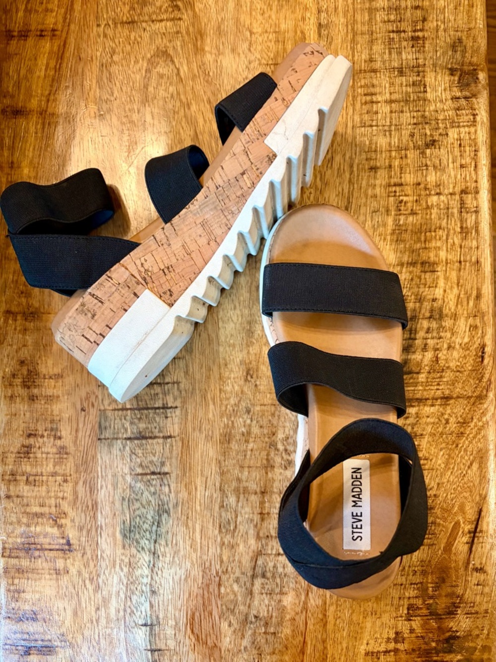 Steve Madden Black Cork Low Platform Sandals 5.5